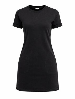 Athleta Uptempo Sweatshirt Dress Black Short Sleeve Cotton Pockets Size S